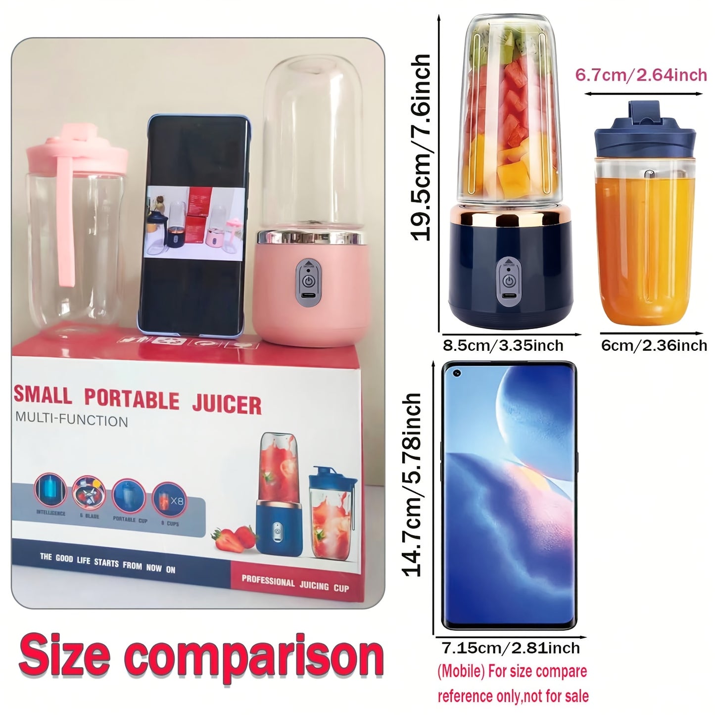 Portable Mini Blender Cup UAE – 6-Blade Rechargeable Smoothie & Juice Maker (Dual Cup Set)