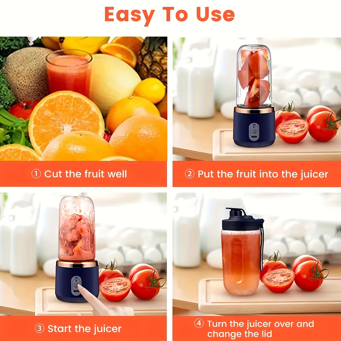 Portable Mini Blender Cup UAE – 6-Blade Rechargeable Smoothie & Juice Maker (Dual Cup Set)