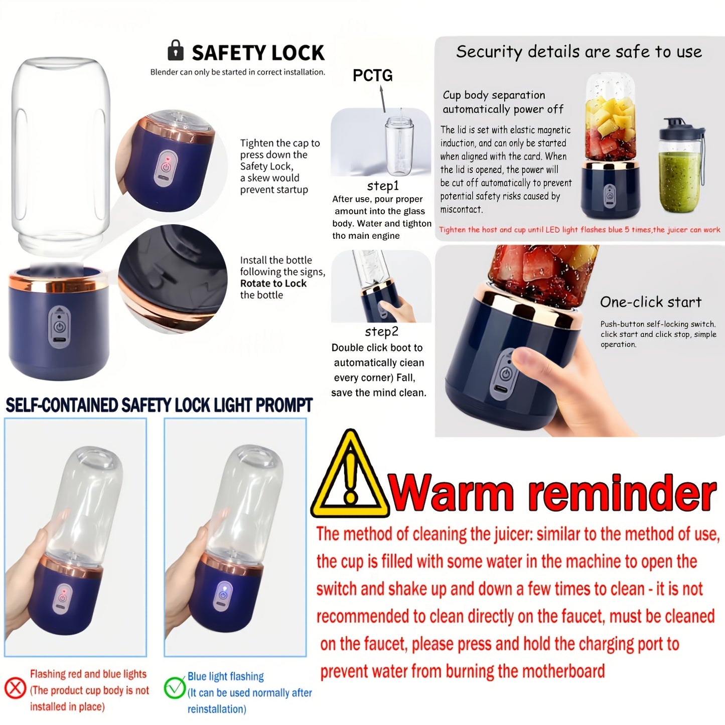 Portable Mini Blender Cup UAE – 6-Blade Rechargeable Smoothie & Juice Maker (Dual Cup Set)